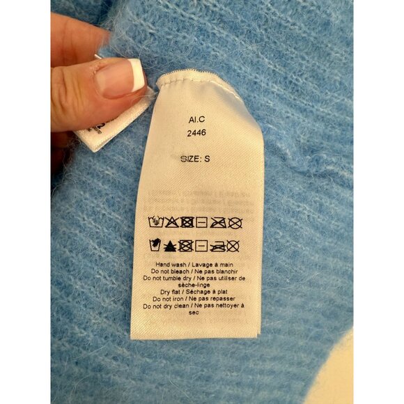 GANNI Azure Blue Soft Wool Knit Pullover V-Neck Sweater - Size S - Picture 9 of 10